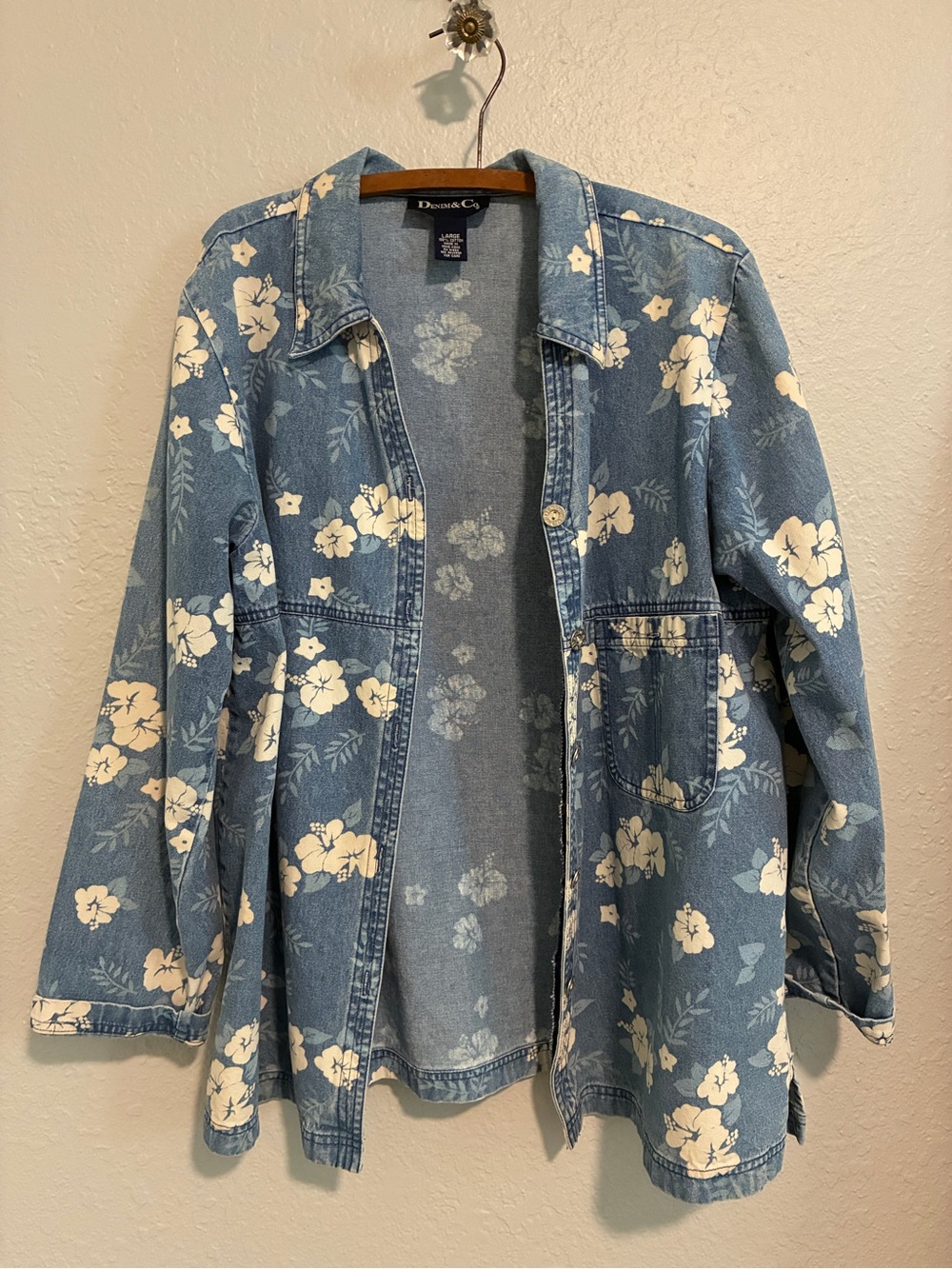 Denim&Co Blue Floral Oversized Denim Jacket